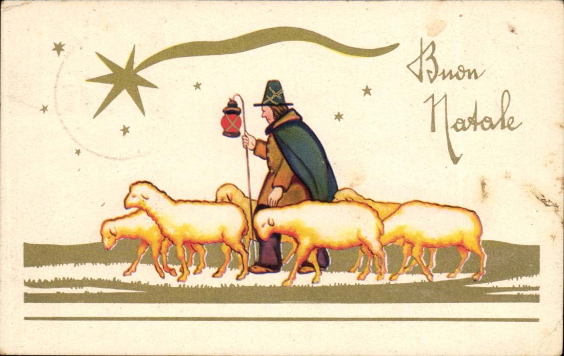CPA FAntaisie Bonne annee Buon natale moutons Berger 