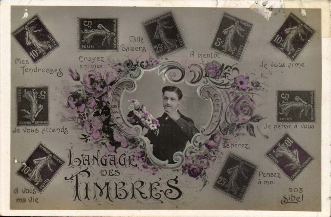 CPA FAntaisie Langage des timbres (Semeuse)