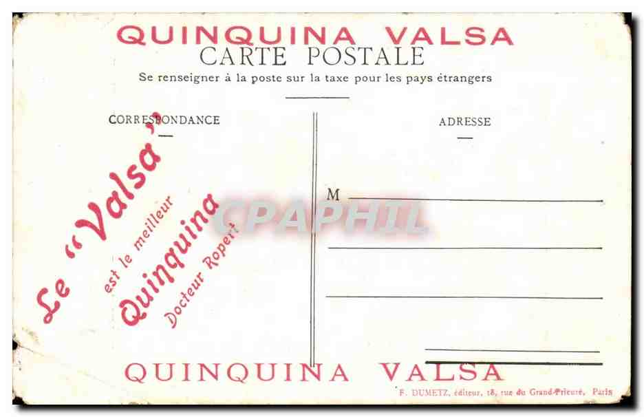 CPA FAntaisie Deux amis Chien Dog + pub Quinquina Valsa Docteur Ropert — Rückseite
