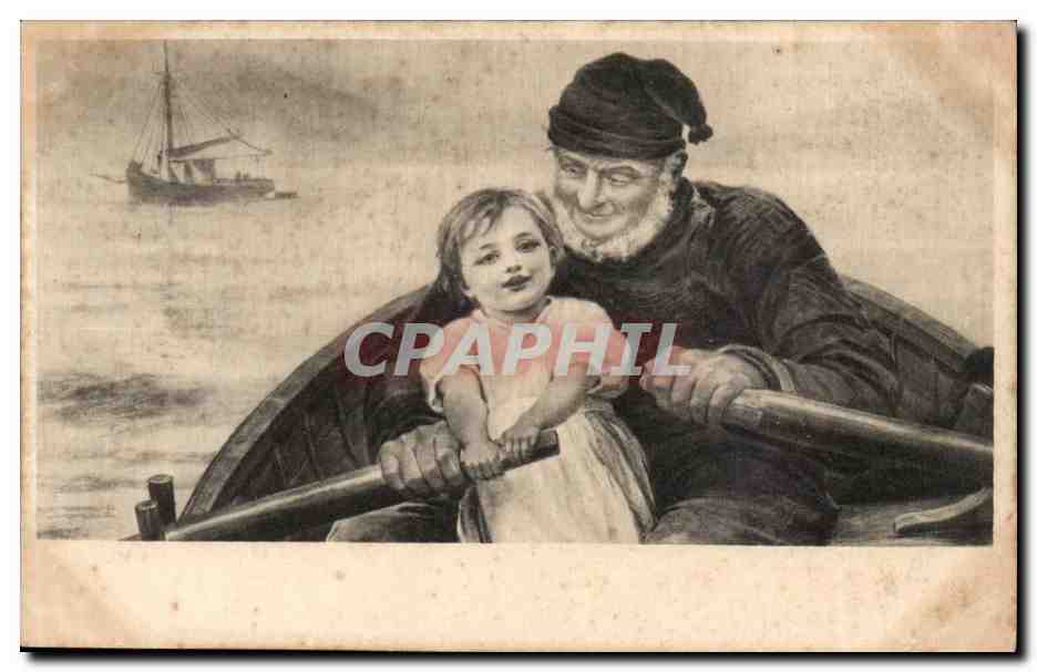 CPA FAntaisie Viel homme et enfant 