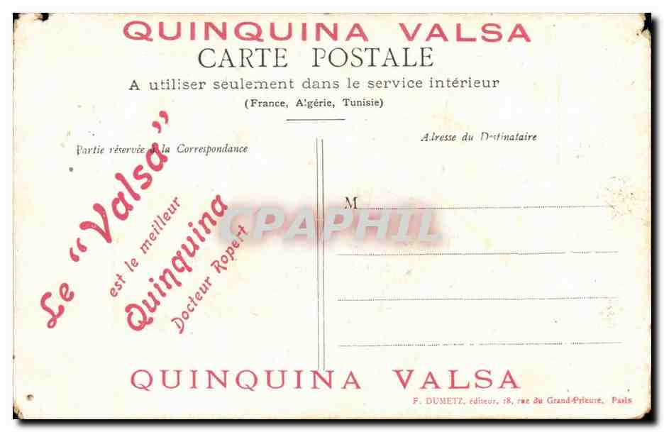 CPA FAntaisie Petit chef d'orchestre (musique) + pub Quinquina Valsa du docteur Ropert — Rückseite