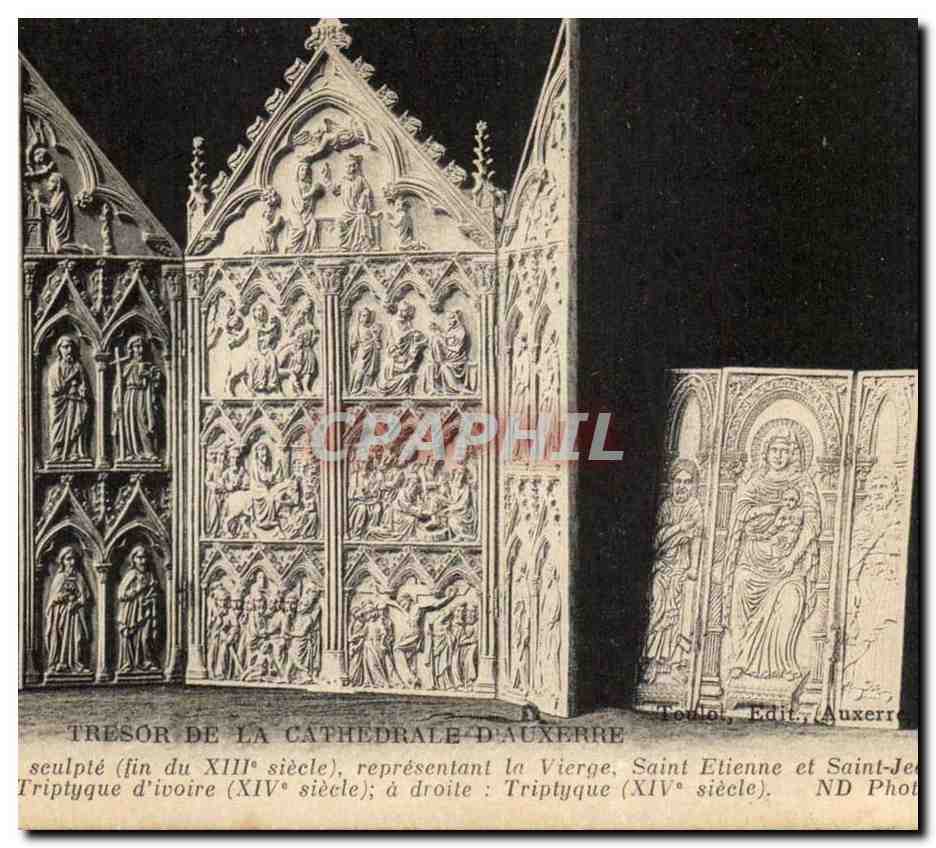 Auxerre CPA Tresor de la cathedrale Ivoire Vierge Saint Etienne et Saint Jean Baptiste Triptyque