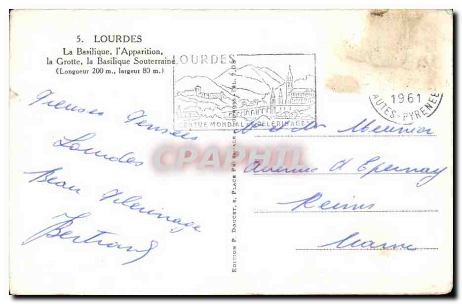 CPA Souvenir de Lourdes  — Verso