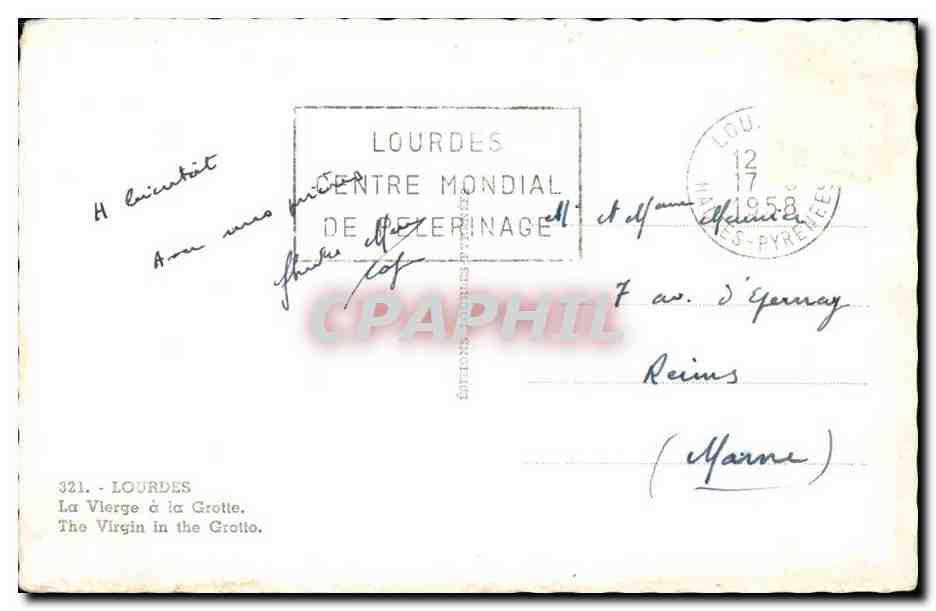 Lourdes CPA La vierge a la grotte — Verso