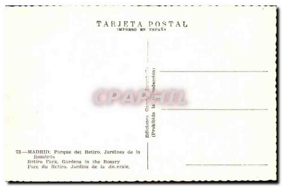 Jardins de la Rosalería — Parque del Retiro — Éditions de Madrid — Reverso