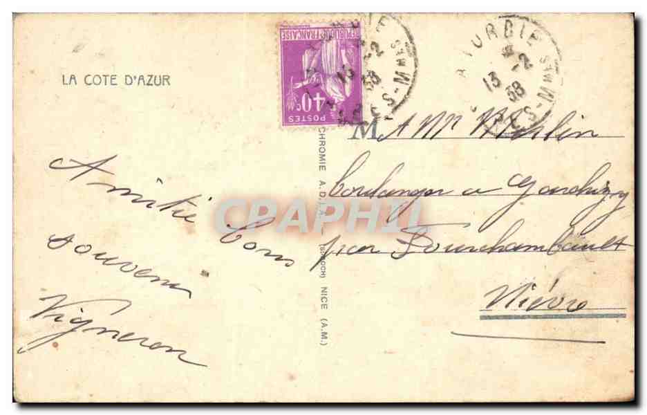 La Turbie (A.M.) — Vue sur la Tour d'Auguste et le Mont Agel — éditeur non identifié, n° 14 — Reverso