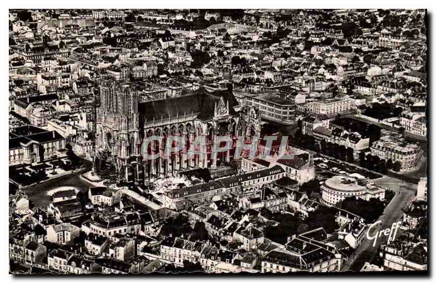 Reims (Marne) — Vue aérienne : La Cathédrale, façade et partie Sud — Édition Greff