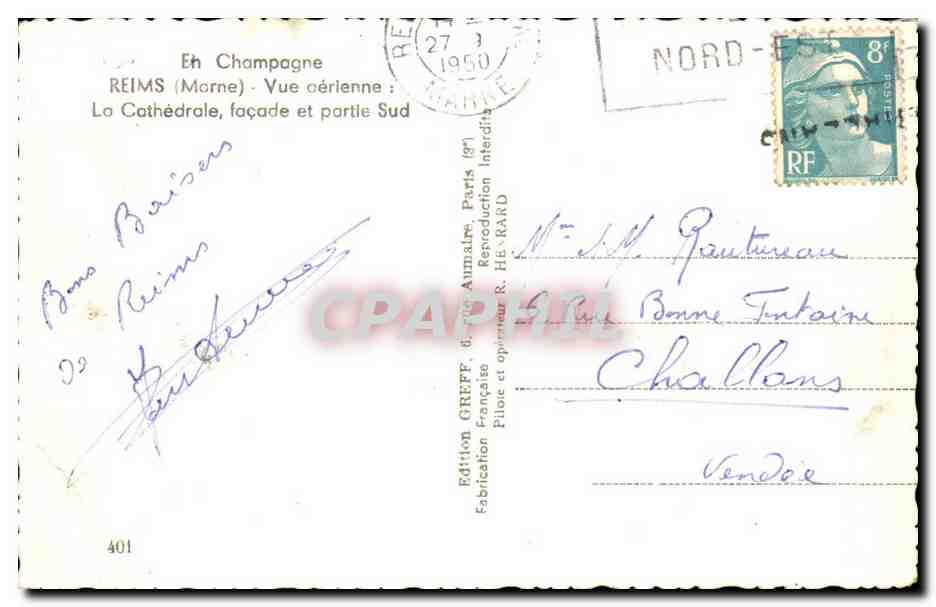 Reims (Marne) — Vue aérienne : La Cathédrale, façade et partie Sud — Édition Greff — Rückseite