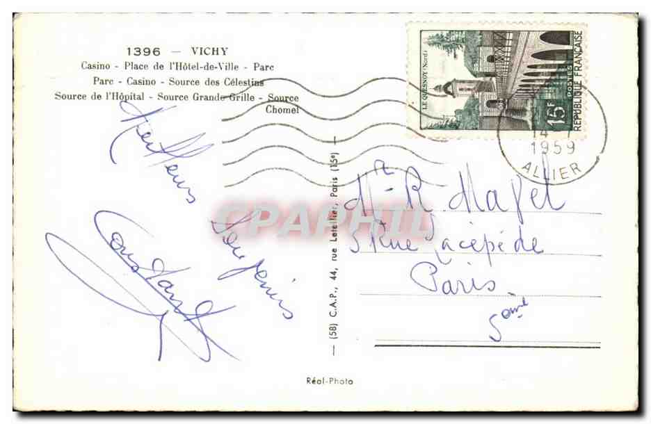 Vichy CPA Souvenir de Vichy — Verso