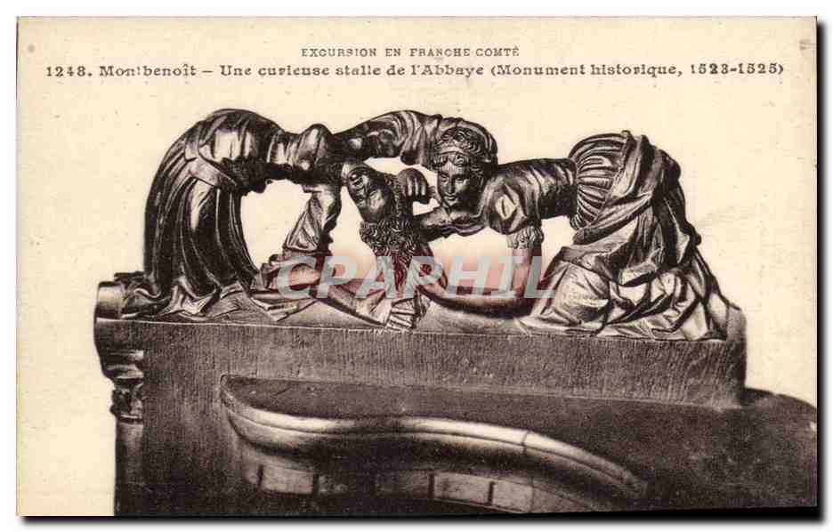 Excurtion en France comte CPA Montbenoit Une curieuse stalle de l'abbaye (monument historique 1523 1525)