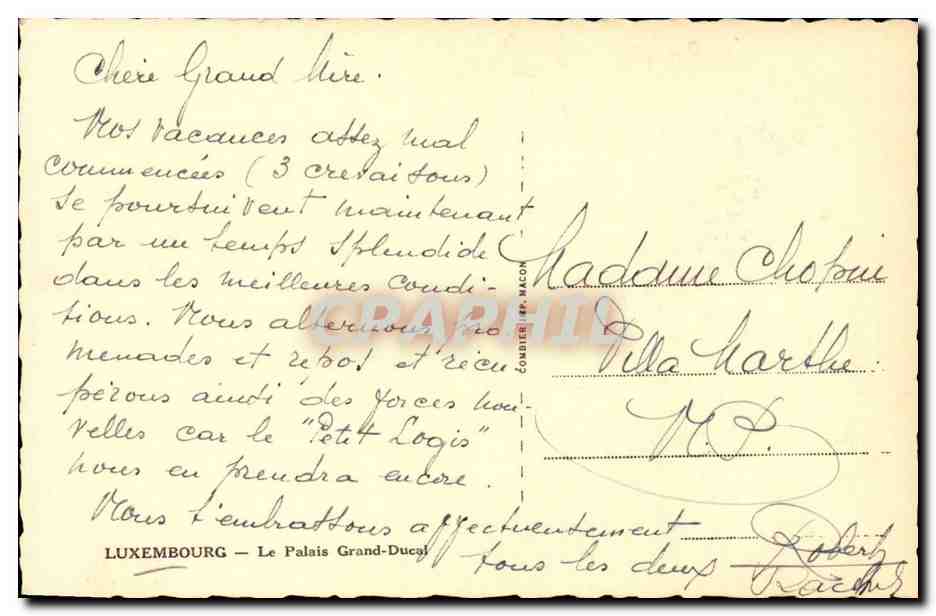 Luxembourg CPA Le palais Grand Ducal — Verso