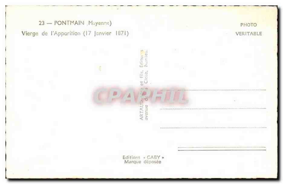 Pontmain CPA Vierge de l'apparition (17 janvier 1871) — Rückseite
