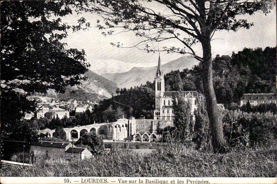 Lourdes CPA Vue sur la basilique et les Pyrenees
