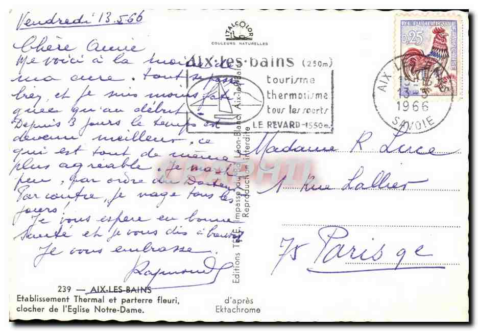 Aix les Bains CPM Etablissement thermal et parterre fleuri clocher de l'eglise Notre DAme — Rückseite