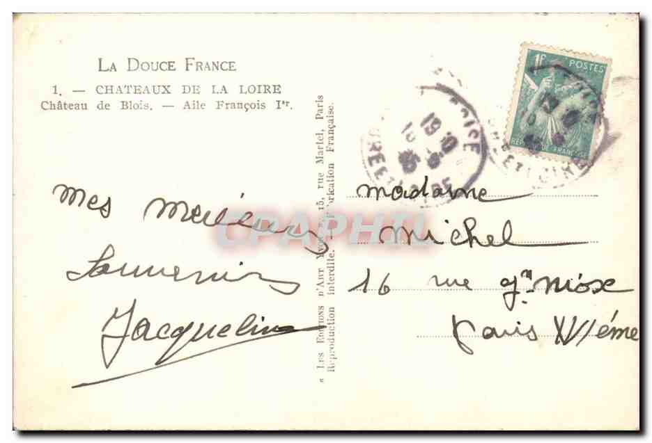 Blois - Chateau de Blois - la Douce France - CPA  — Verso