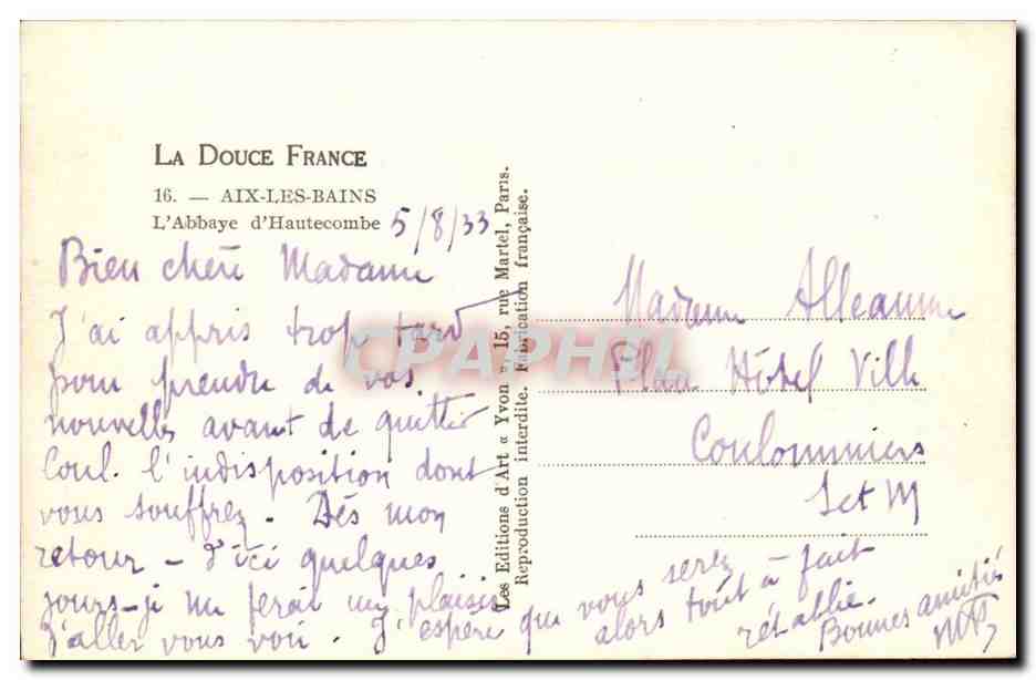 Aix Les Bains - La Douce France - L'Abbaye d'Hautecombe - CPA — Verso