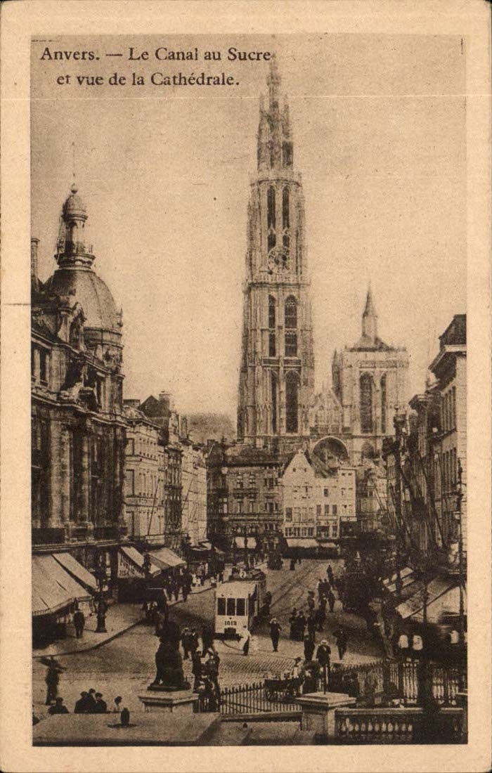 Anvers — Le Canal au Sucre et vue de la Cathédrale — éditeur CPAPHIL, n° de série non visible