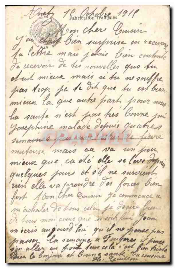 Fantaisie - L'Absent - militaria - Mother and daughter writing to solder child - CPA  — Verso