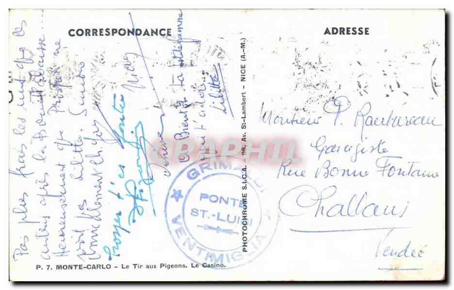 Monaco - Monte Carlo - Le Tir aux Pigeons - CPA  — Rückseite