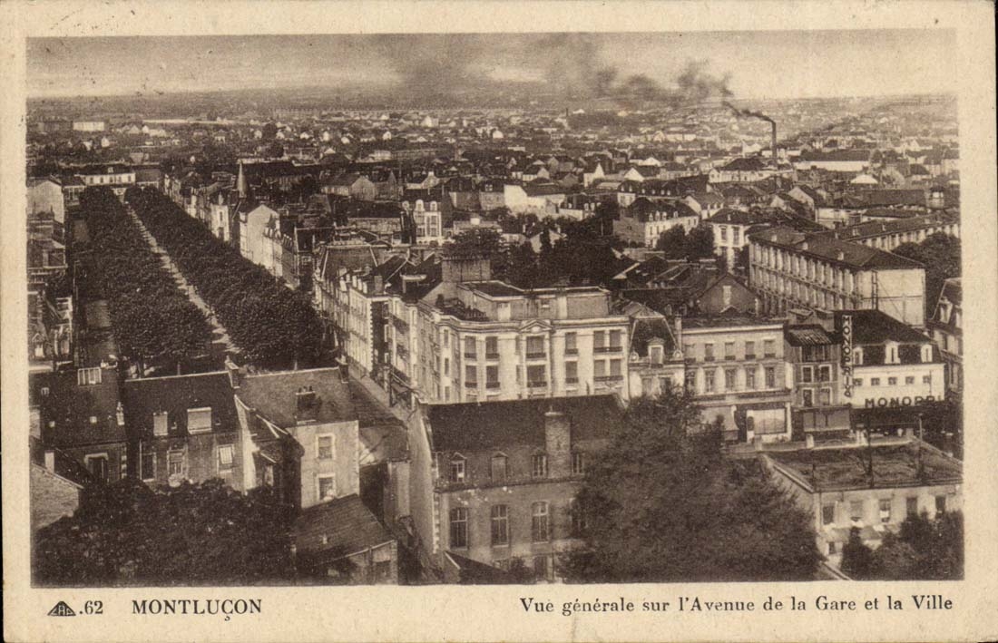 Montluçon — Vue générale sur l'Avenue de la Gare et la Ville — Cité des Arts Photographiques, Paris, n°62