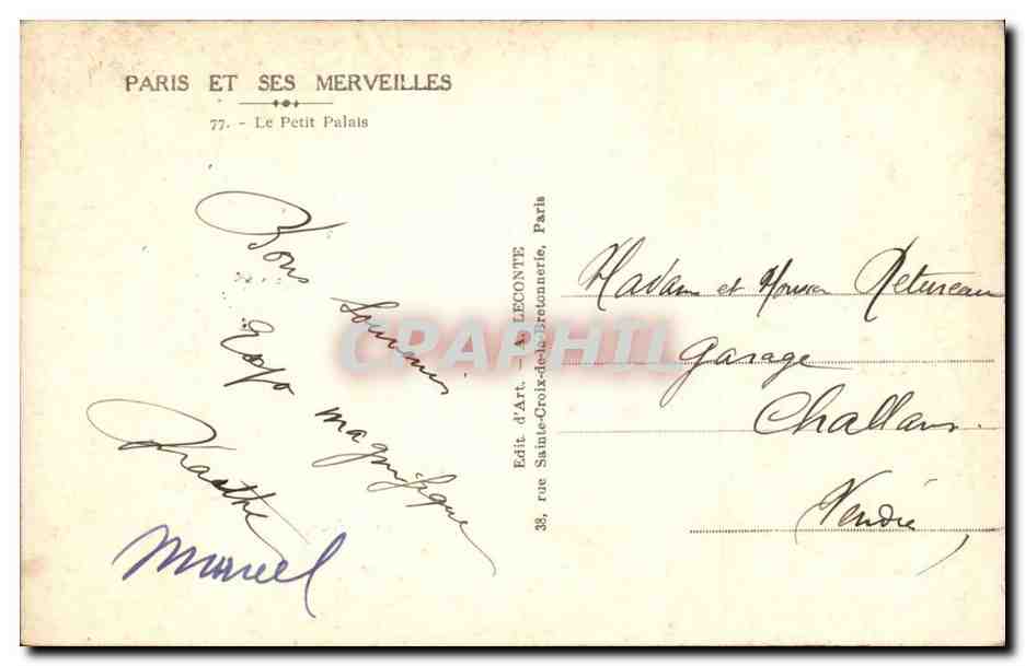 Paris - 8 - Le Petit Palais - CPA  — Verso