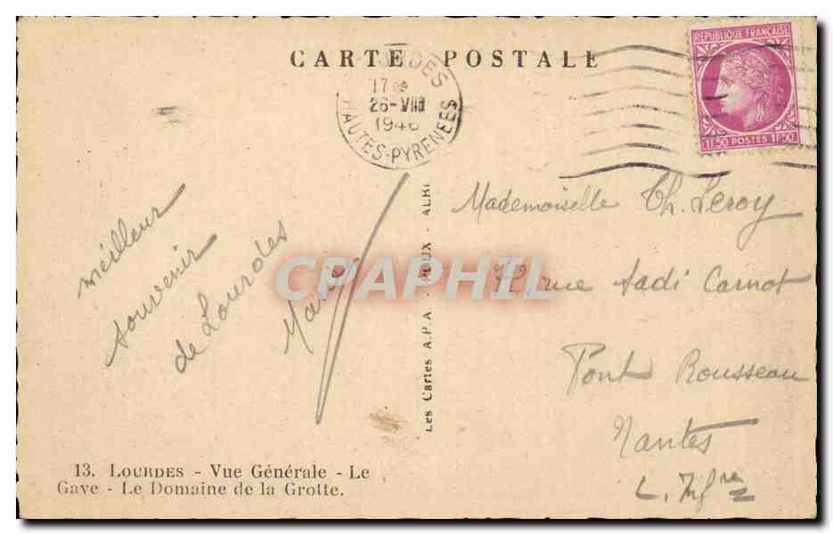 Lourdes - Vue Generale Le Gave Le Domaine de la Grotte - CPA  — Verso