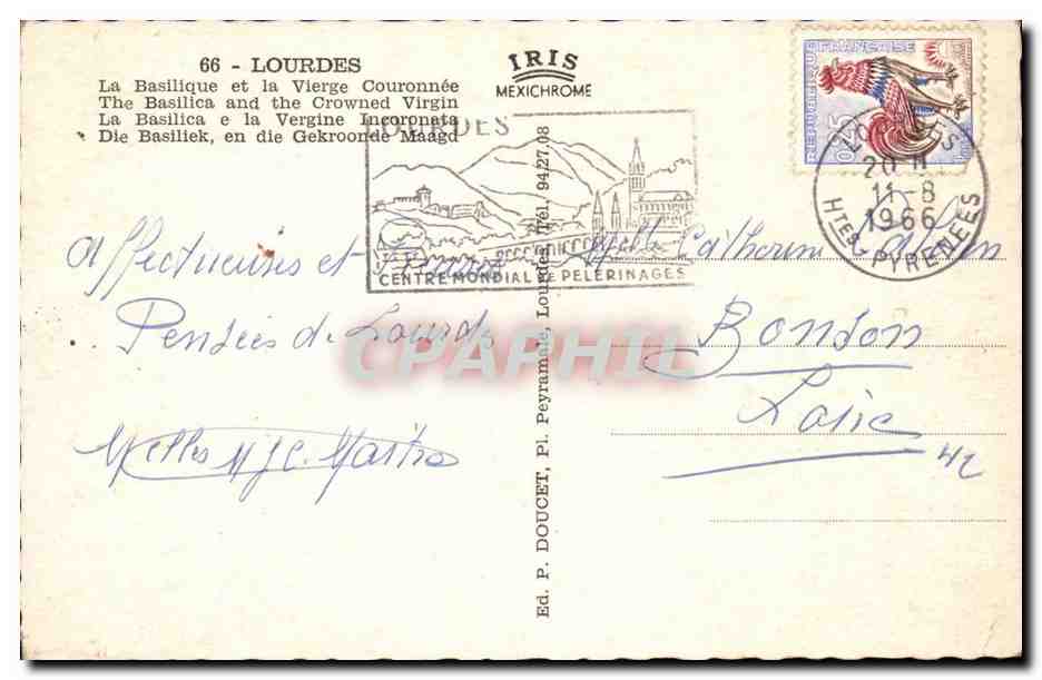 Lourdes - la Basilique et la Vierge Couronnee - CPA  — Verso