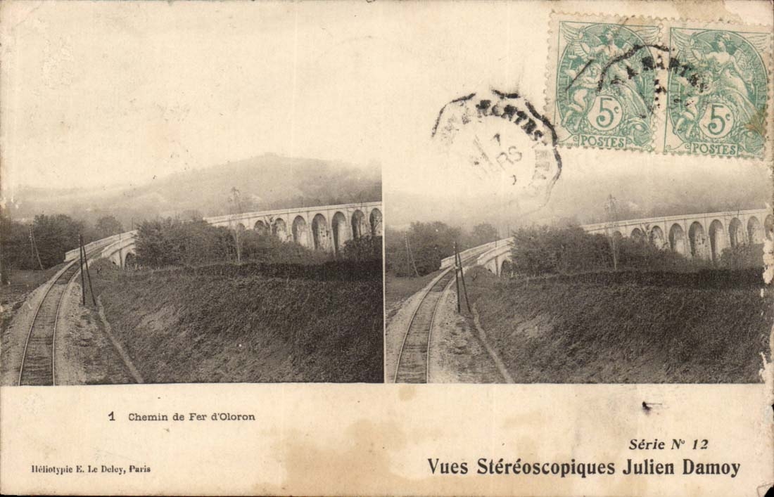 Chemin de Fer d'Oloron — Vue stéréoscopique — Héliotypie E. Le Deley, Paris, Série N° 12