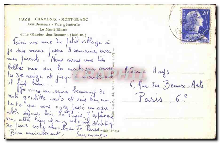 Chamonix - Mont Blanc - Les Bossons Vue Generale - CPA  — Verso
