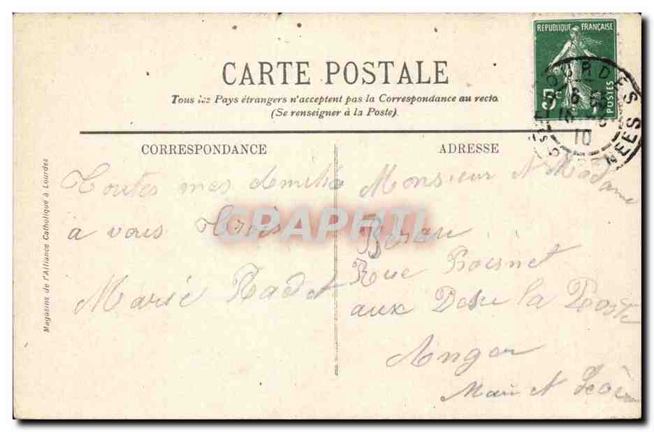 Lourdes - La Grotte - CPA  — Verso