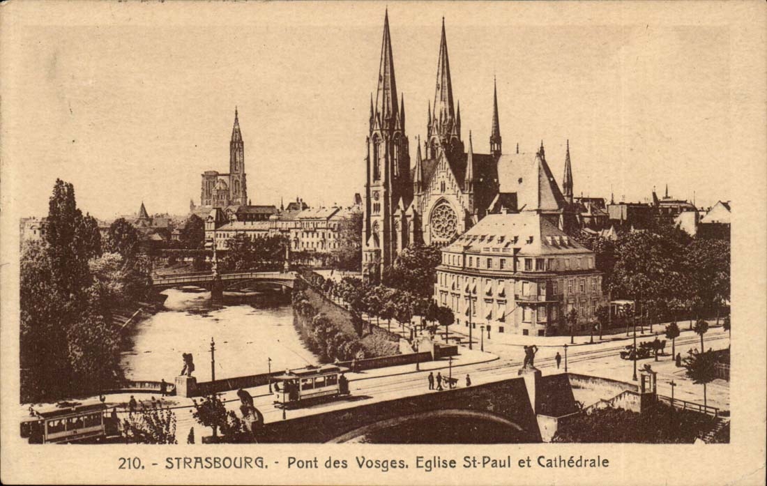 strasbourg - Pont les Vosges Eglise St Paul et Cathedrale CPA 