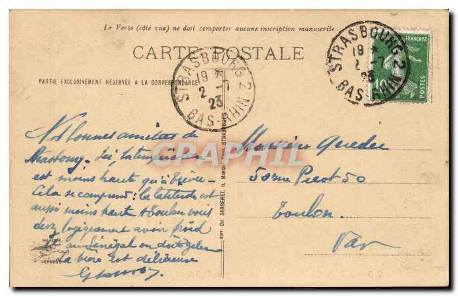 strasbourg - Pont les Vosges Eglise St Paul et Cathedrale CPA  — Verso