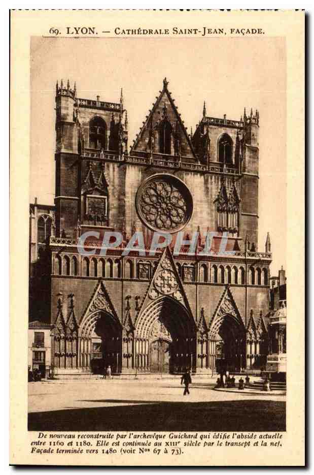 Lyon - Cathedrale Saint Jean Facade - CPA 