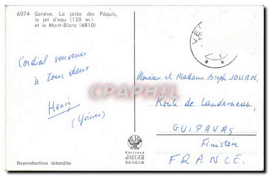 Suisse - Geneve - Geneva - la Jetee des Paquis le jet d'eau 120 m et le Mont Blanc - CPA  — Rückseite