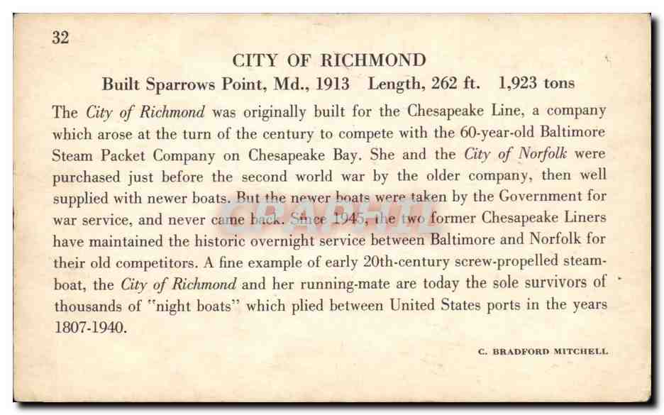 Etas Unis - Steamer - bateau - Built sparrow Point 1913 Length 262 ft 1923 tons - CPA  — Back