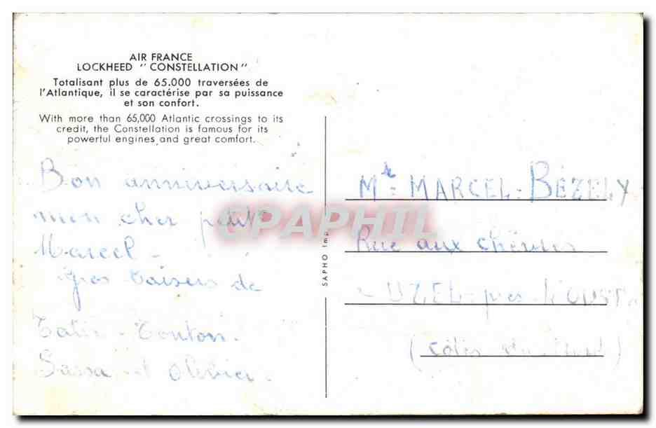 Avion - Air France Lockheed Constelation Totalisant plus de 65 000 traversee de l'Atlantique - CPA  — Rückseite