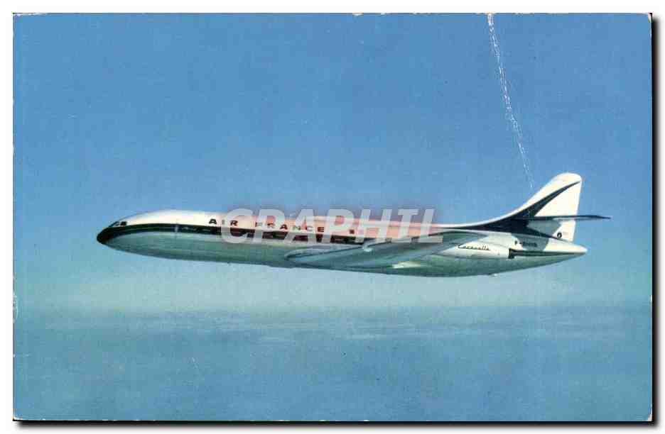 Avion - air France Premier Moyen Courrier a reaction pur Caravelle offre a ses passagers confort quietude - CPA 