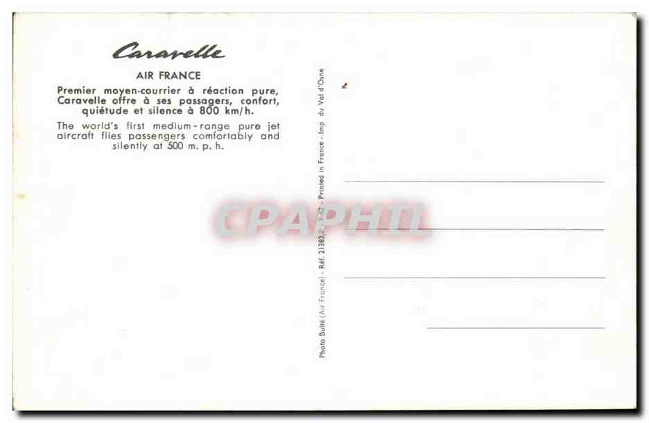 Avion - air France Premier Moyen Courrier a reaction pur Caravelle offre a ses passagers confort quietude - CPA  — Rückseite