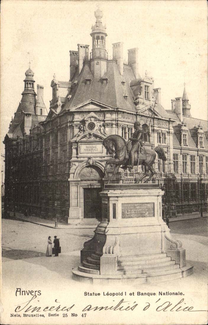 Anvers Antwerp Statue Leopold I et Banque Nationale - CPA 