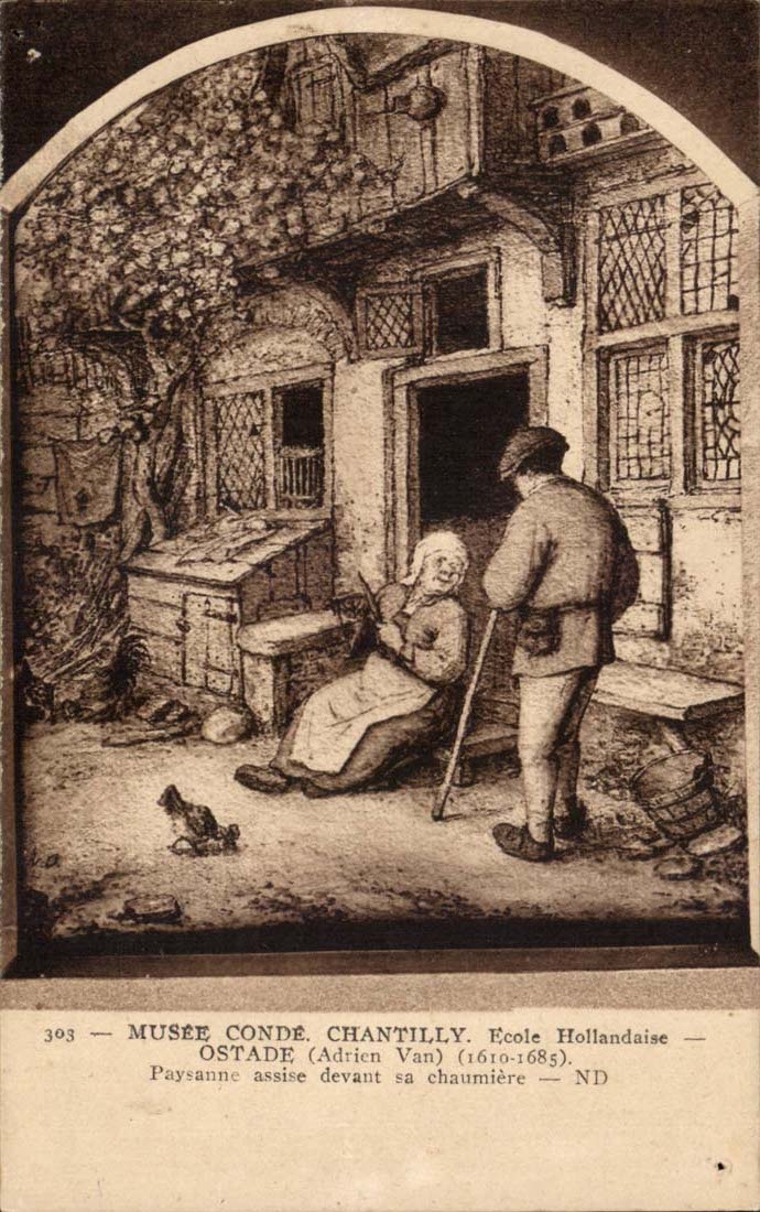 Paysanne assise devant sa chaumière — Musée Condé, Chantilly — École Hollandaise — Adrien Van (1610-1685)