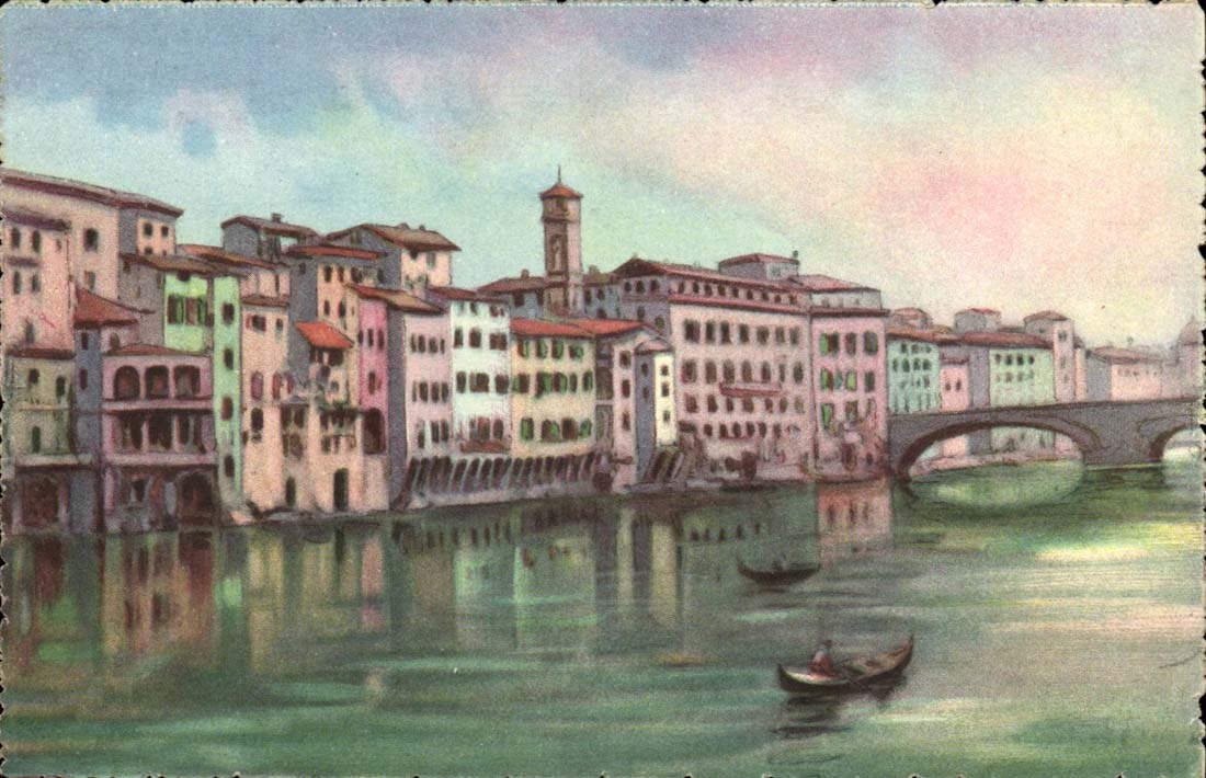 Firenze - Florence - Tuscany - Toscana - Bateau - Veduta dell'Arno col Ponte S Trinita - CPA 