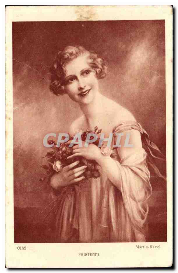 Fantaisie - Femme - Printemps - Roses- CPA 