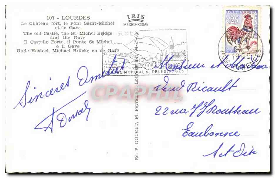 Lourdes - Le Chateau Fort Le Pont Michel et le Gave - CPA  — Verso