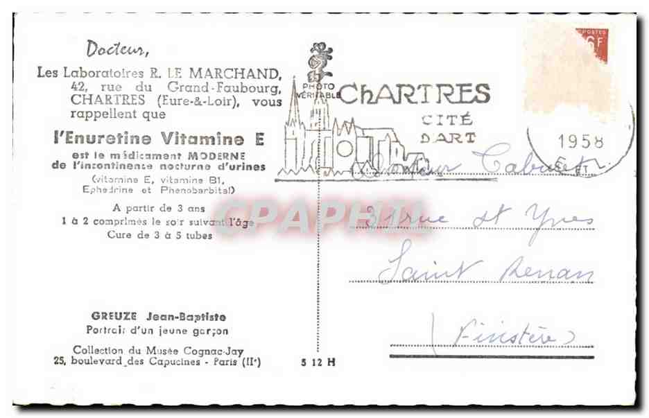 Collection du Musee Cognac Jay Greuze Jean Baptist Portrait de Jeune Garcon - CPA  — Verso