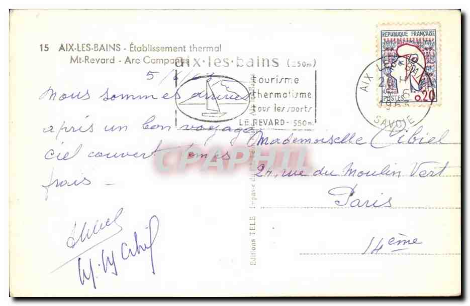 Aix les bains - Etablisement Thermal - Mt Revard CPA  — Verso