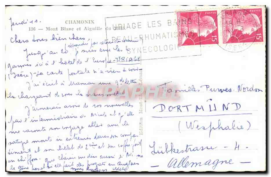 Chamonix - Mont Blanc et Aiguille CPA  — Verso