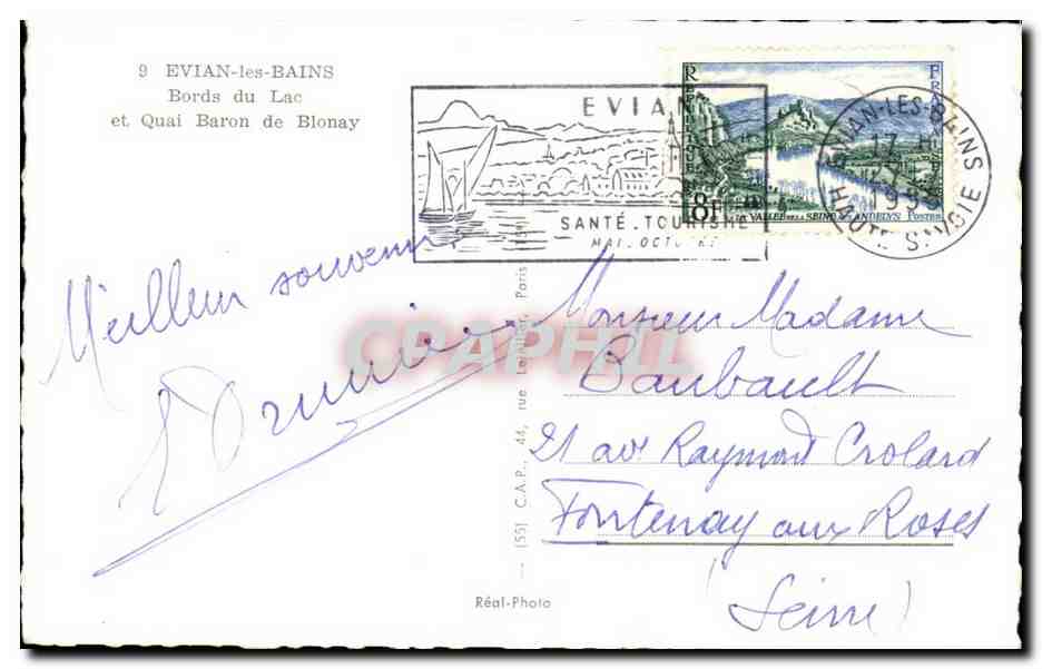 Evian Les Bains - Bords du lac et Quai Baron de Blonay CPA  — Rückseite