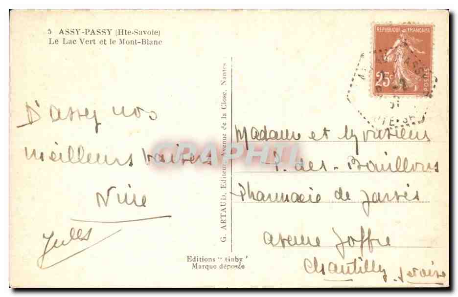 Il Lago Verde e il Monte Bianco — ASSY-PASSY (Alta Savoia) — Edizioni G. Artauld, Nantes — Verso