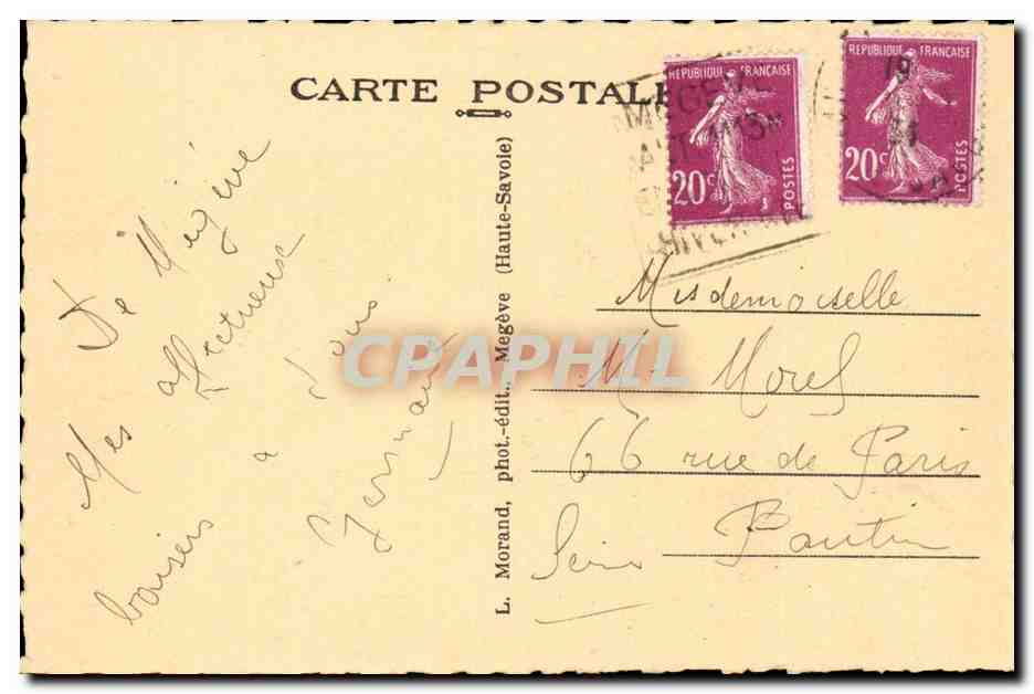 Mégeve (Station hivernale - 1115 m.) — L'Aiguille de Varan (2488 m.) — L. Morand, phot.-édit. — Verso