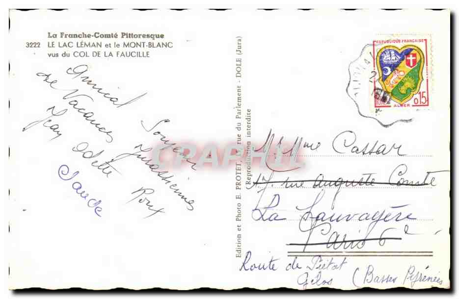 Le Lac Léman et le Mont-Blanc — vus du Col de la Faucille — Édition E. PROTEC, Dole (Jura) n°3222 — Reverso